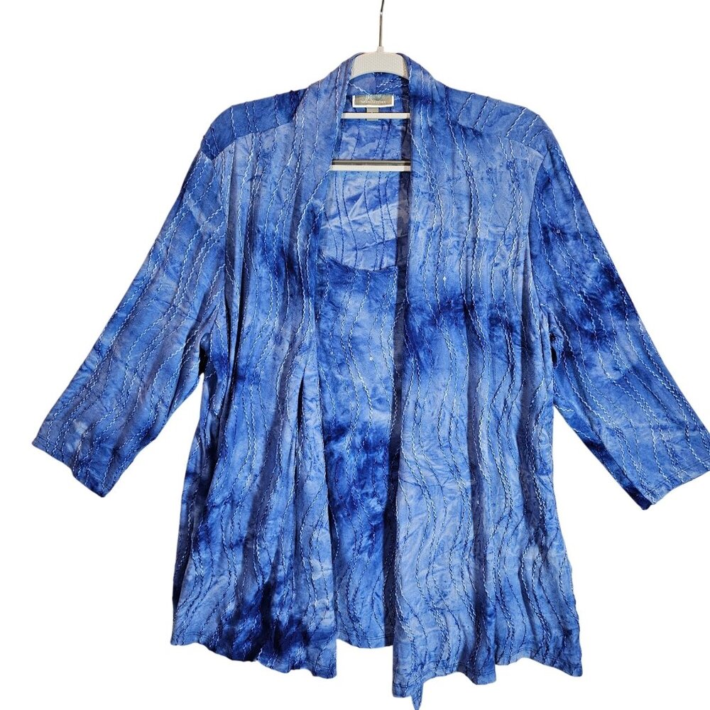JM Collection Womens L Blue Textured Open Cardigan Tank in one career vacation